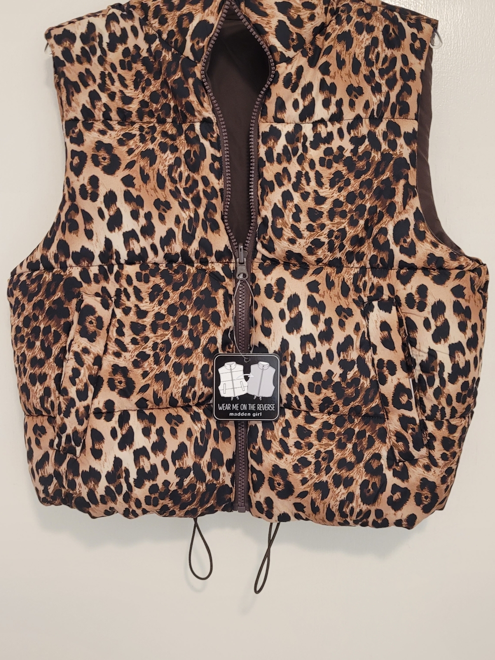 Madden Girl Leopard Print Puffer Vest in Tan and Black